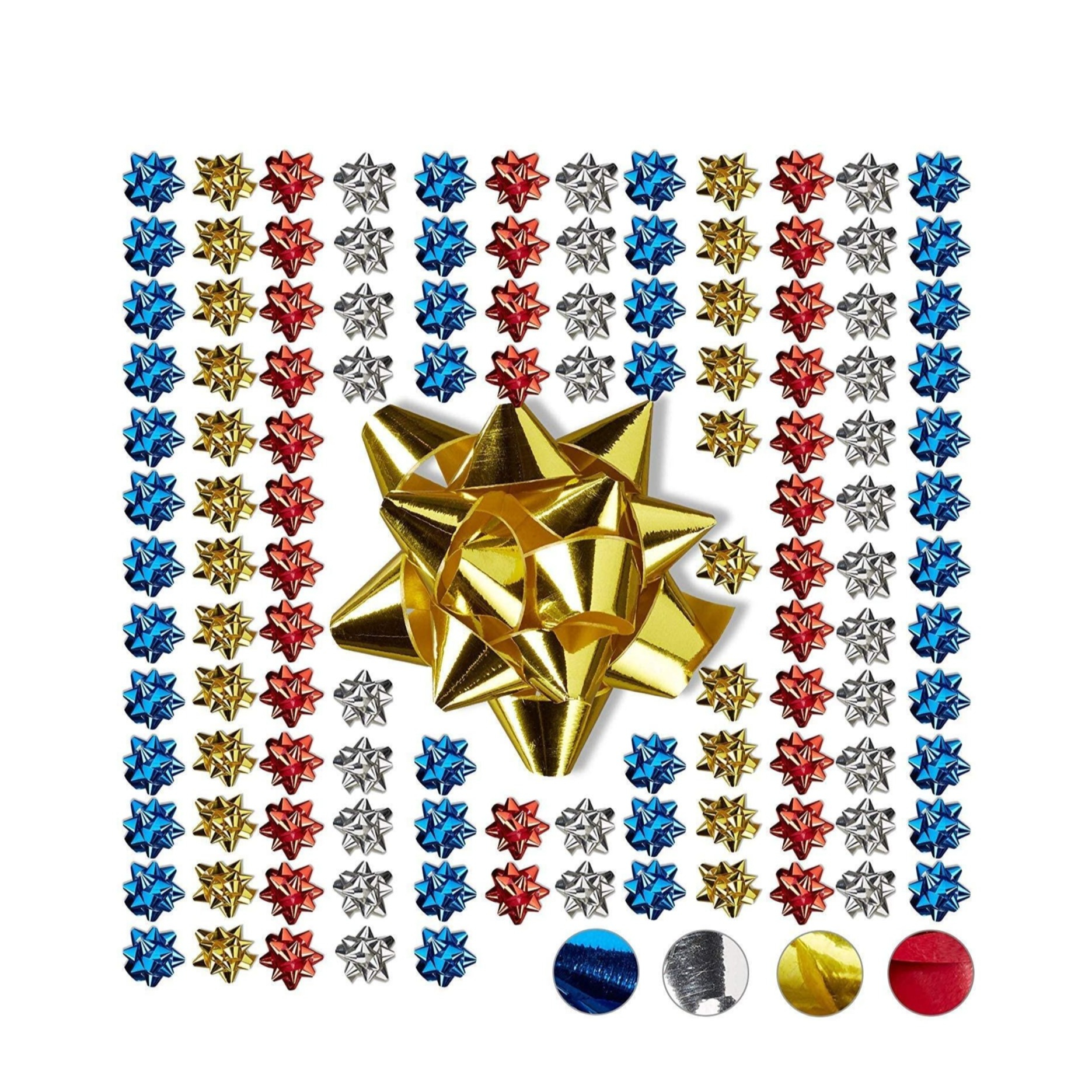 Image of (100er Set) Ø5cm Selbstklebende Geschenk Maschen Glanz Schleifen - Silber / Gold / Blau / Rot bei Apfelkiste.ch