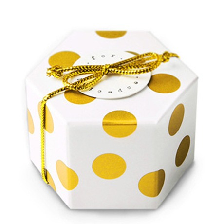 Image of (10er Set) 4.8x3cm Mini Geschenk Schachtel Hexagon Faltbare Gift Box Punkte - Gold / Weiss bei Apfelkiste.ch