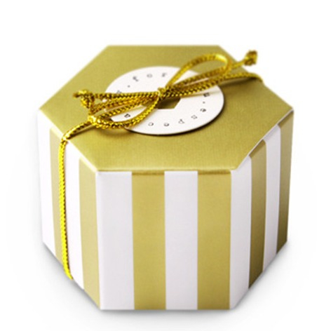 Image of (10er Set) 4.8x3cm Mini Geschenk Schachtel Hexagon Faltbare Gift Box Streifen - Gold / Weiss bei Apfelkiste.ch