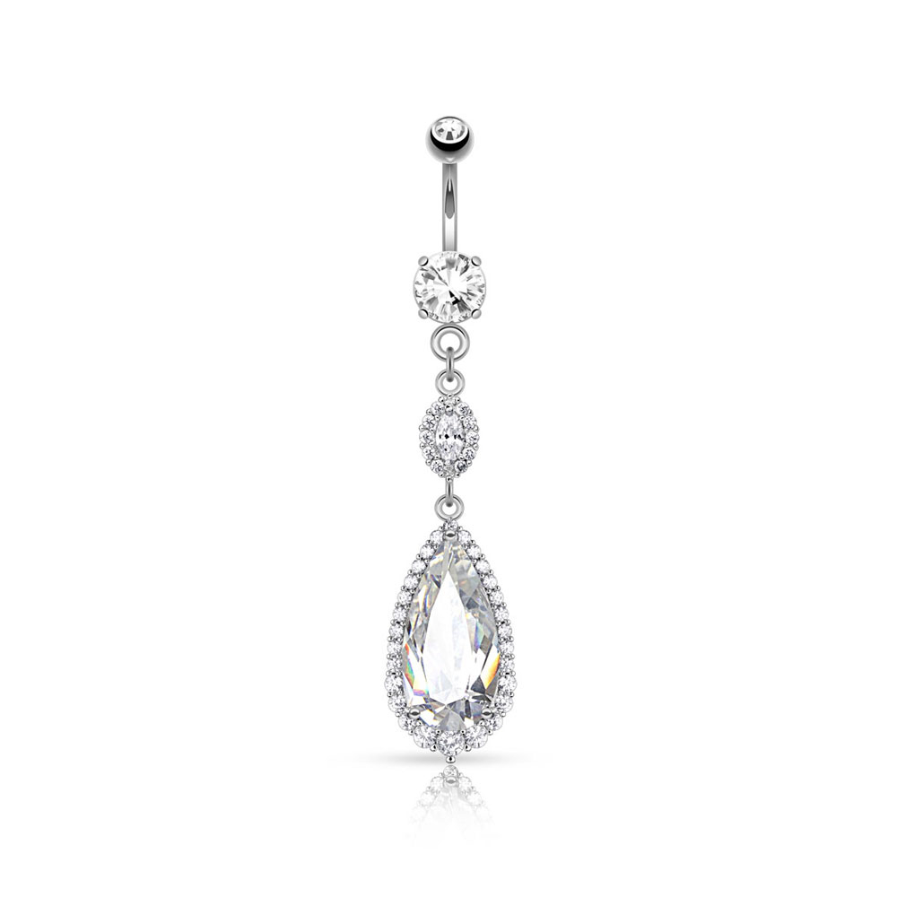 Image of (10mm) 316L Chirurgenstahl Bauchnabelpiercing Gewindeverschluss Strass Tropfen - Silber bei Apfelkiste.ch