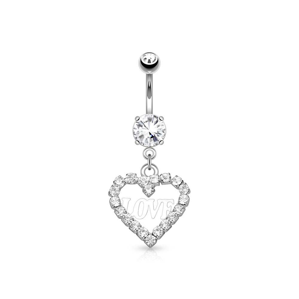 Image of (10mm) 316L Chirurgenstahl Bauchnabelpiercing Gewindeverschluss Love Strass Herz - Silber bei Apfelkiste.ch