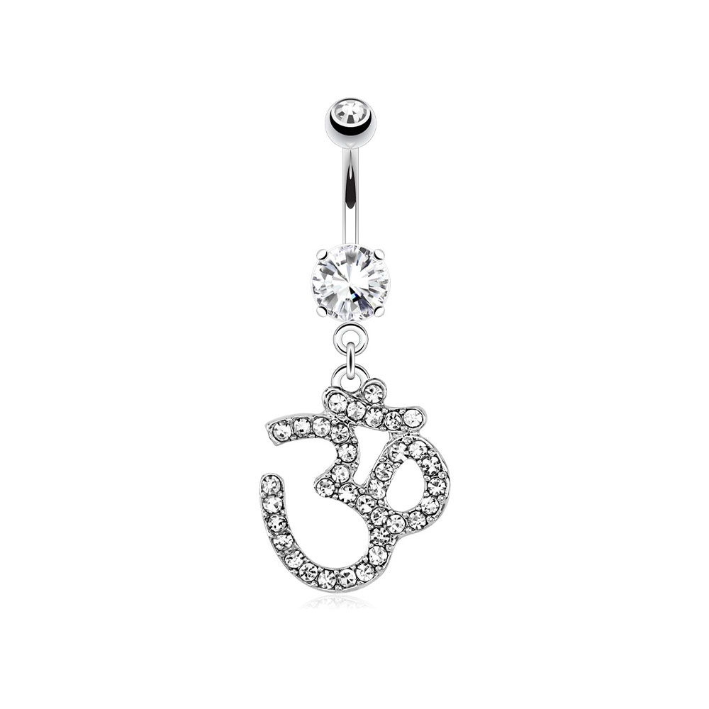 Image of (10mm) 316L Chirurgenstahl Bauchnabelpiercing Gewindeverschluss Om Symbol mit Strass - Silber bei Apfelkiste.ch