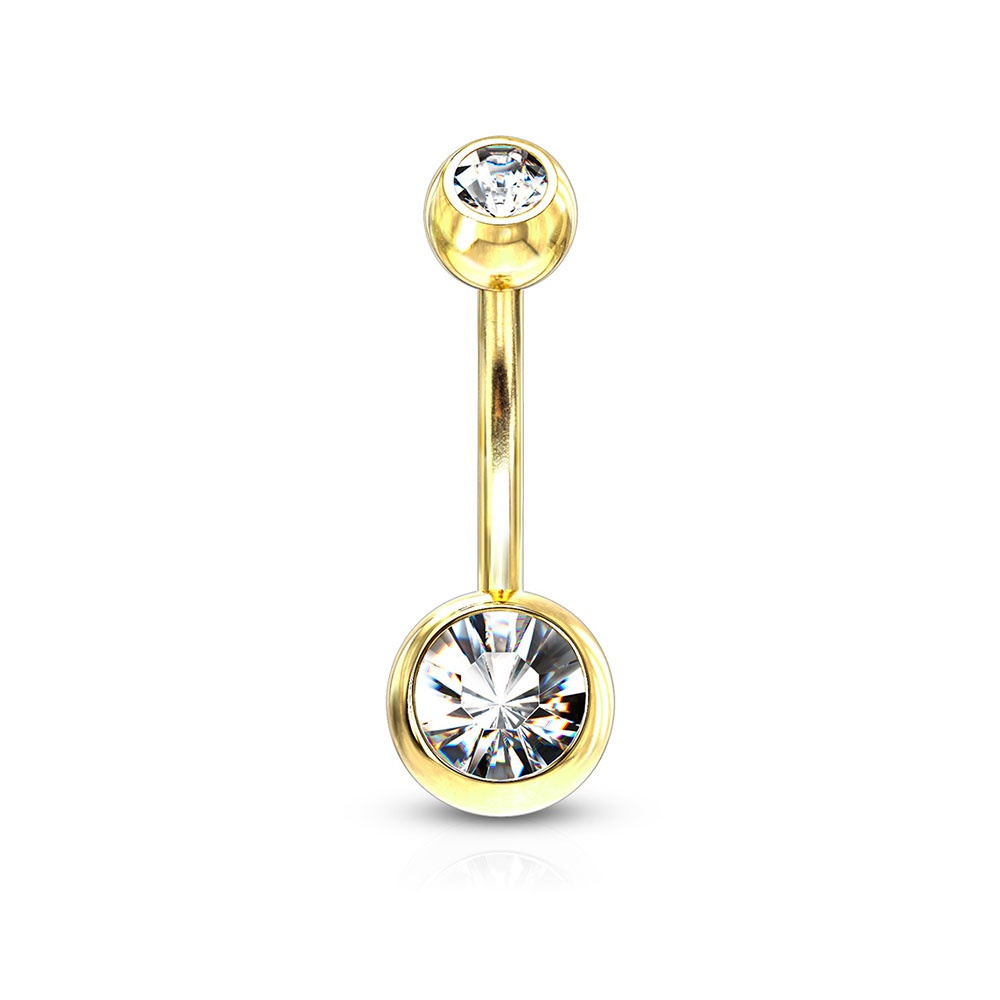 Image of (10mm) Barbell 316L Chirurgenstahl Bauchnabelpiercing mit Gewindeverschluss Kleine Strass Kugeln - Gold / Silber bei Apfelkiste.ch