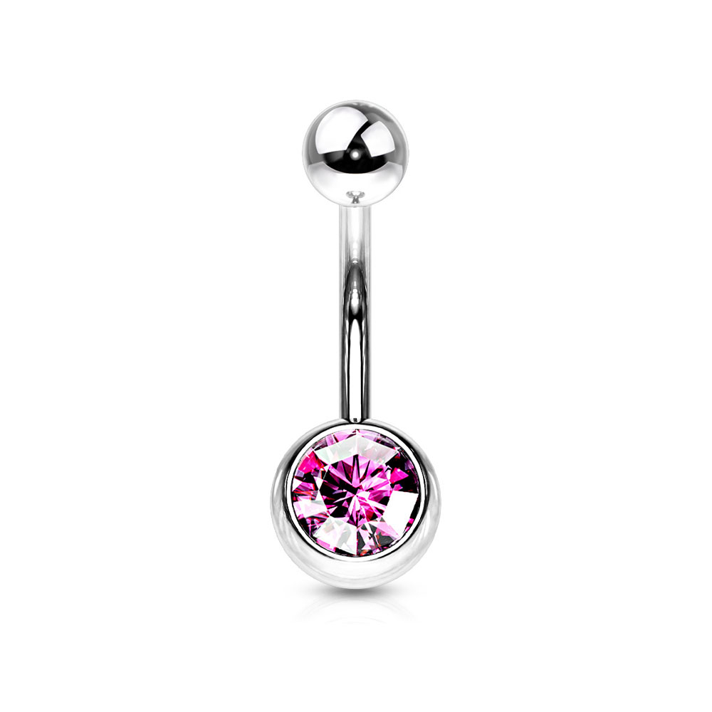 Image of (10mm) Barbell 316L Chirurgenstahl Bauchnabelpiercing mit Gewindeverschluss Strass Kugel - Silber / Rosa bei Apfelkiste.ch