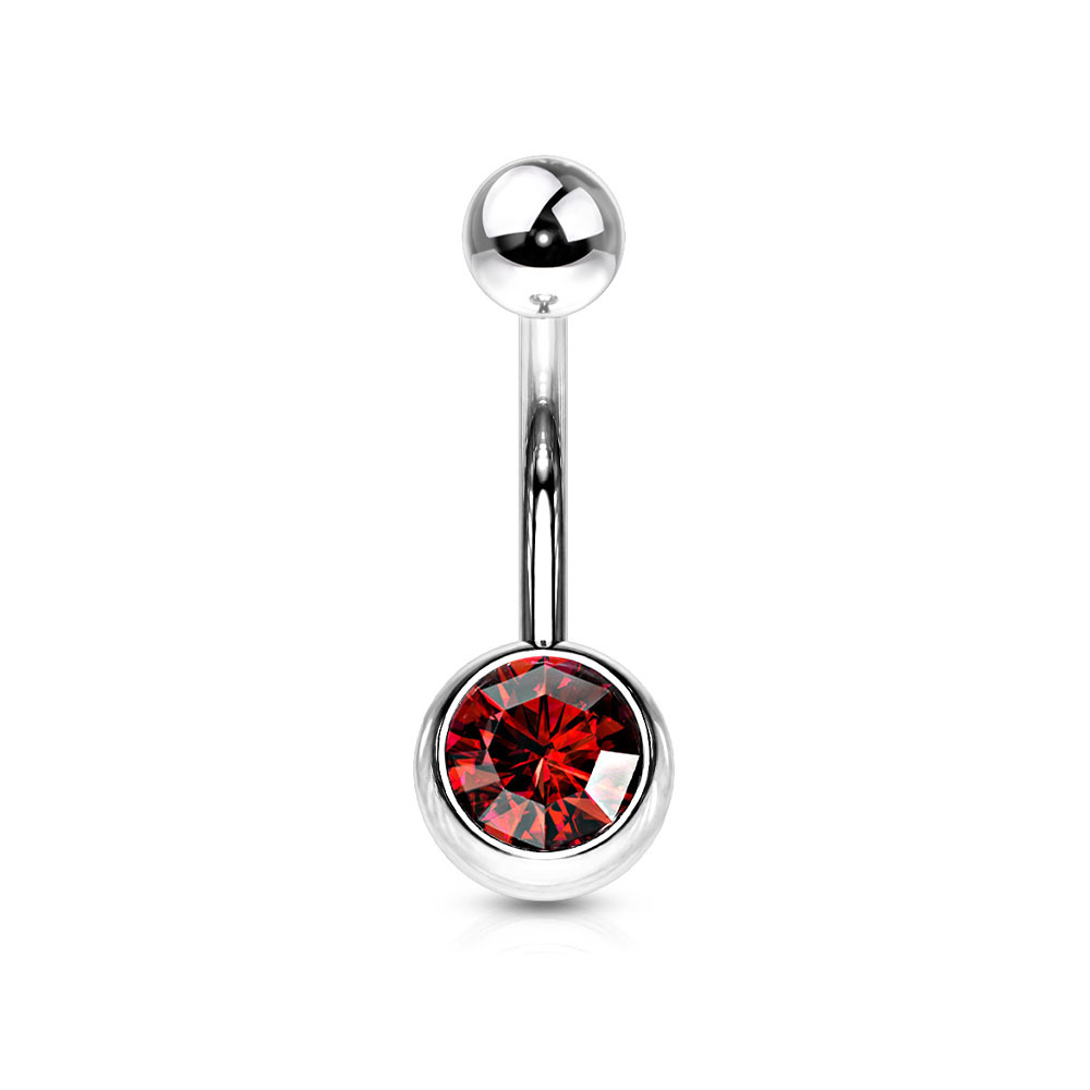 Image of (10mm) Barbell 316L Chirurgenstahl Bauchnabelpiercing mit Gewindeverschluss Strass Kugel - Silber / Rot bei Apfelkiste.ch