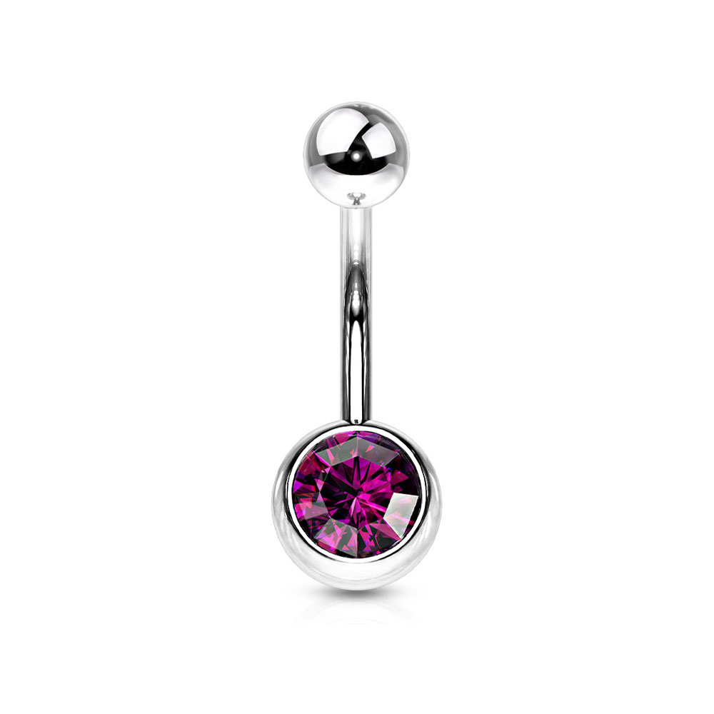 Image of (10mm) Barbell 316L Chirurgenstahl Bauchnabelpiercing mit Gewindeverschluss Strass Kugel - Silber / Violett bei Apfelkiste.ch