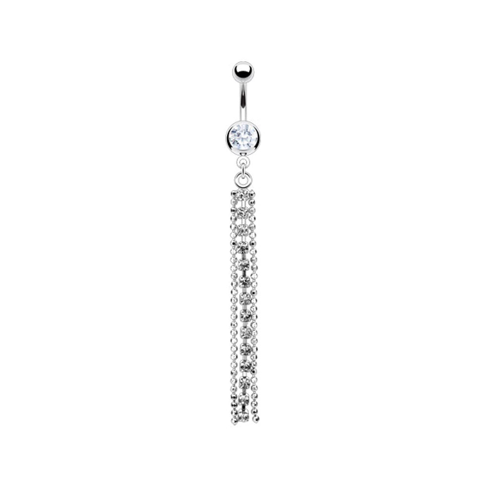 Image of (10mm) Barbell 316L Chirurgenstahl Bauchnabelpiercing mit Gewindeverschluss Strass Quaste - Silber bei Apfelkiste.ch