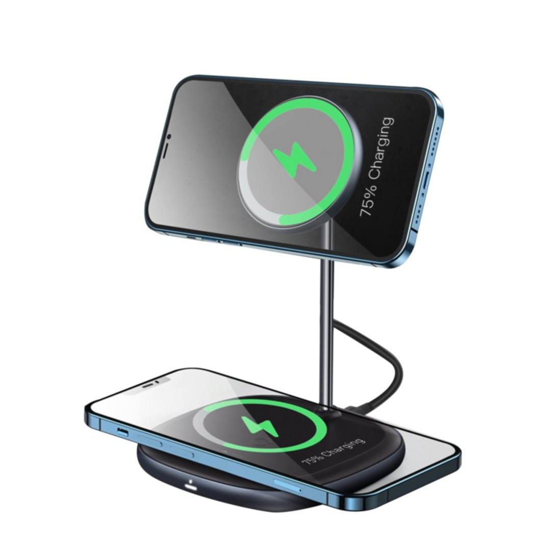 Image of Baseus - 2in1 (20W) MagSafe Qi Wireless Charger Ladegerät + Halterung für Apple iPhone + 24W Ladegerät - Schwarz bei Apfelkiste.ch