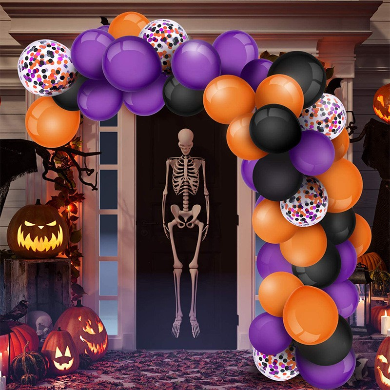 Image of (129-tlg. Set) Halloween Luftballons Party Dekoration Latex Ballons - Orange / Violett / Schwarz bei Apfelkiste.ch