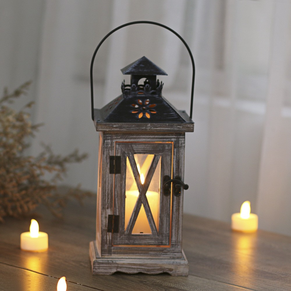 12x27cm) Holz Kerzen Laterne Accessoire Windlicht