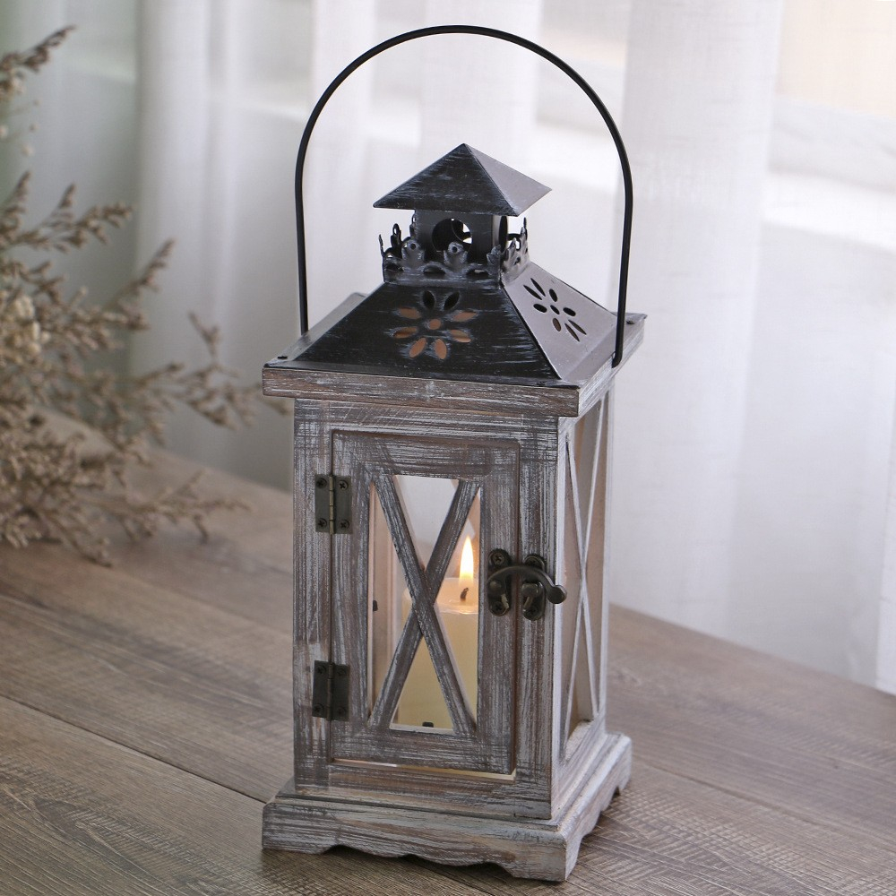 Laterne Look Hängendes - Windlicht Deko Home Accessoire (12x27cm) Vintage Kerzen Holz