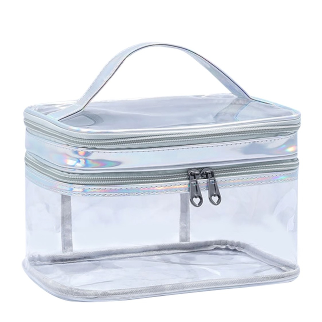 Image of (14x22x13cm) Kosmetik Make Up Tasche Necessaire Organizer Bag - Transparent / Silber bei Apfelkiste.ch