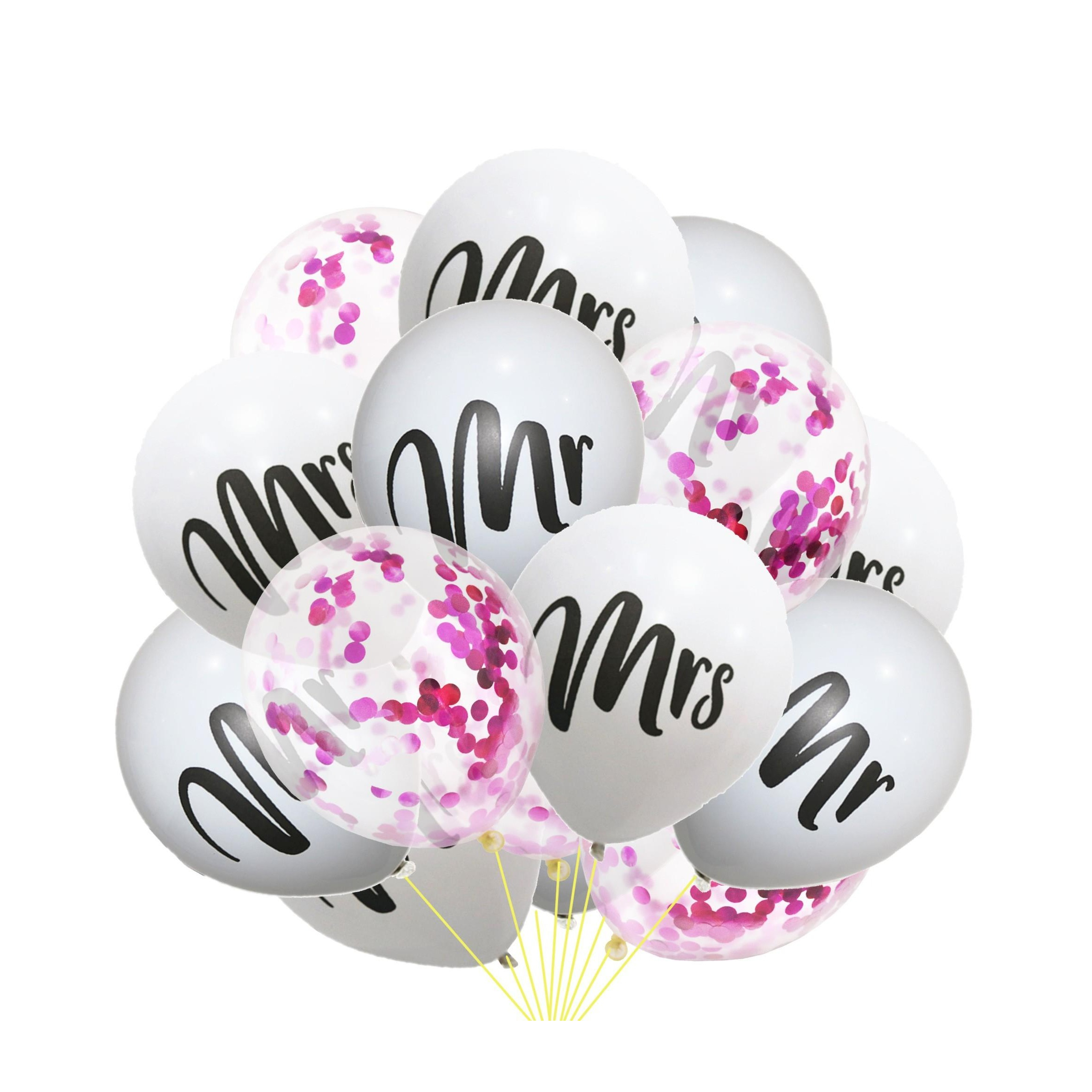 Image of (15er Set) Party Ballons Hochzeits Luftballons mit Konfetti Mr & Mrs - Weiss / Pink bei Apfelkiste.ch