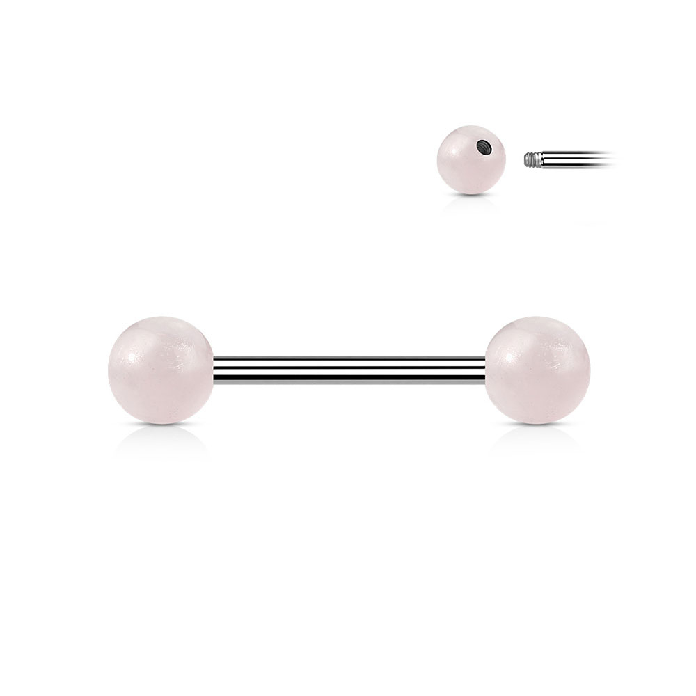 Image of (16mm) Barbell 316L Chirurgischenstahl Zungenpiercing mit Gewindeverschluss Natursteine - Rosenquartz bei Apfelkiste.ch