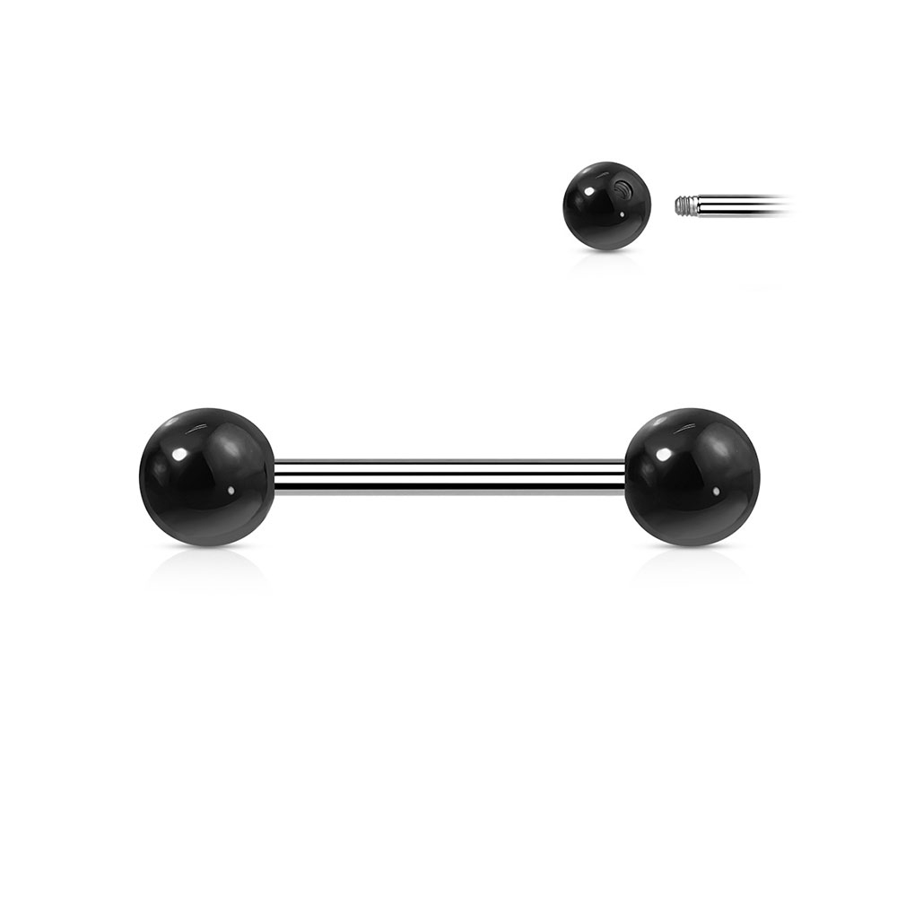 Image of (16mm) Barbell 316L Chirurgischenstahl Zungenpiercing mit Gewindeverschluss Natursteine - Schwarzer Achat bei Apfelkiste.ch