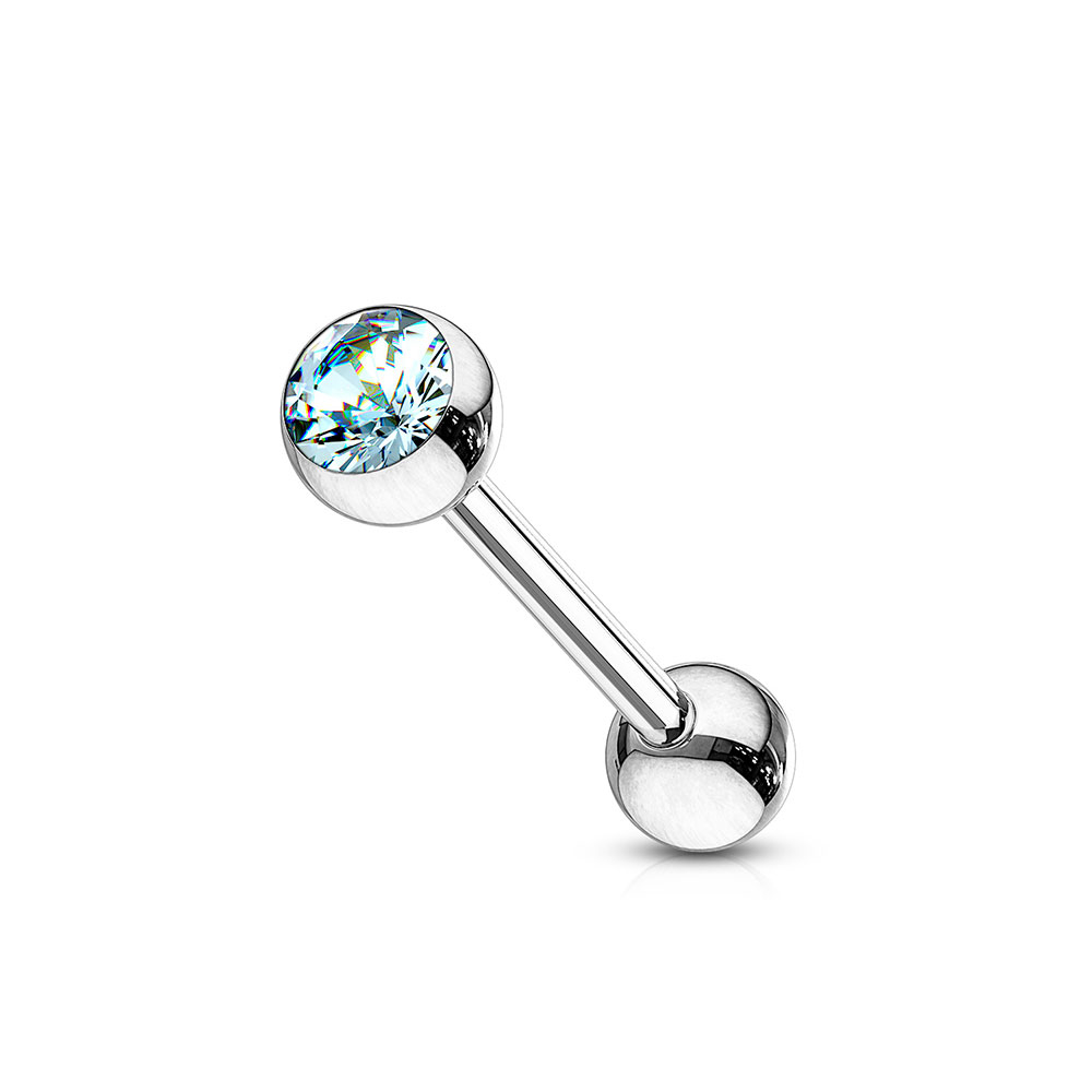 Image of (16mm) Barbell 316L Chirurgenstahl Zungenpiercing mit Gewindeverschluss Strass Stein - Silber / Blau bei Apfelkiste.ch