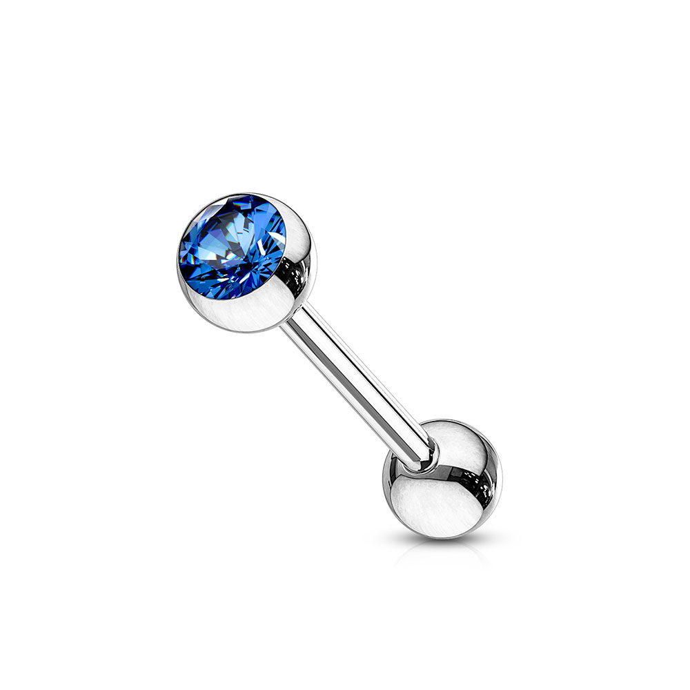 Image of (16mm) Barbell 316L Chirurgenstahl Zungenpiercing mit Gewindeverschluss Strass Stein - Silber / Dunkelblau bei Apfelkiste.ch