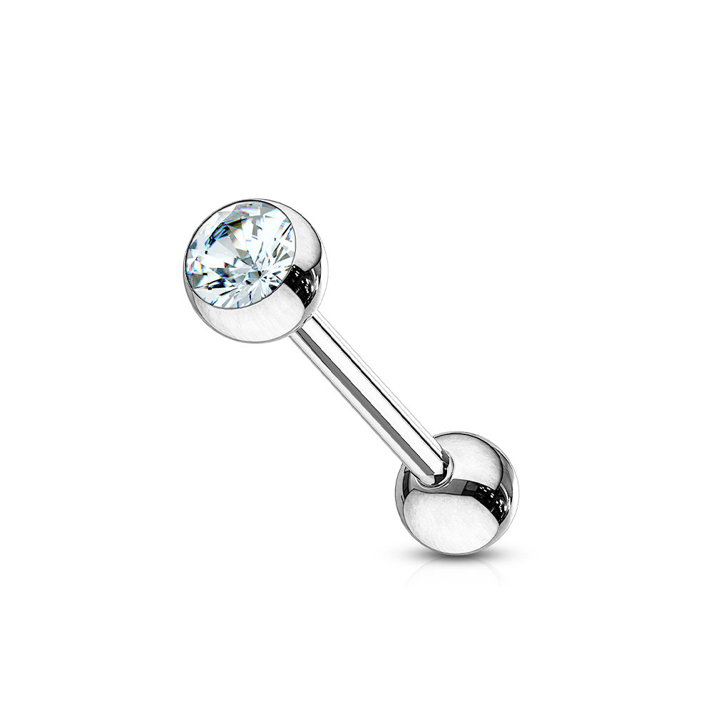 Image of (16mm) Barbell 316L Chirurgenstahl Zungenpiercing mit Gewindeverschluss Strass Stein - Silber / Hellblau bei Apfelkiste.ch