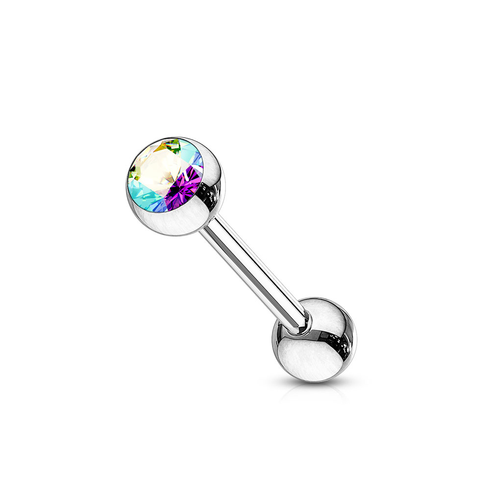 Image of (16mm) Barbell 316L Chirurgenstahl Zungenpiercing mit Gewindeverschluss Strass Stein - Silber (Irisierend) bei Apfelkiste.ch