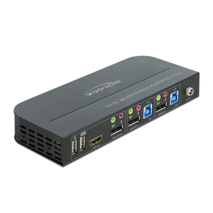 Image of Delock - DisplayPort DP 1.4 KVM-Switch 8k@30Hz USB3.0 mit Audio 3.5mm Klinke und Fernbedienung (11482) - Schwarz bei Apfelkiste.ch