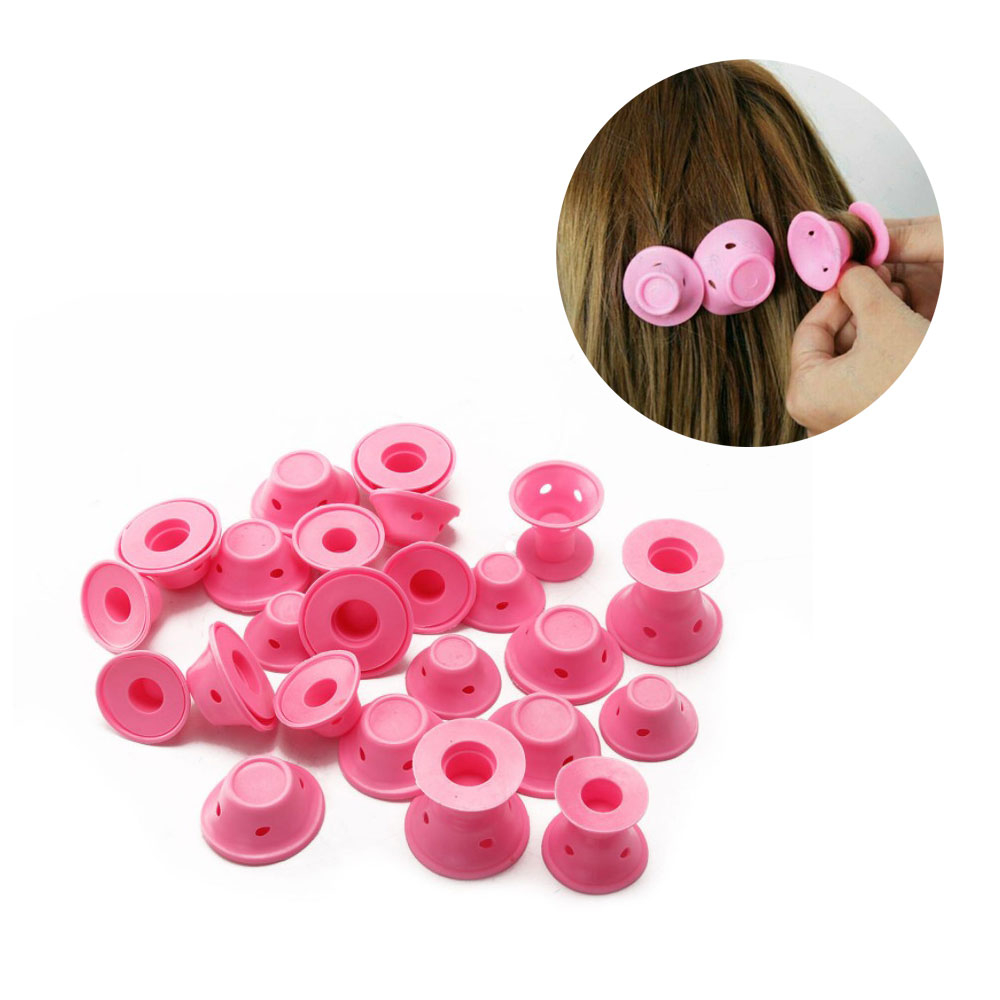 Image of (20er Set) Ø17-20mm Silikon Lockenwickler Hitzefreies Haar Styling Wickler ohne Clips in 2 Grössen - Pink bei Apfelkiste.ch