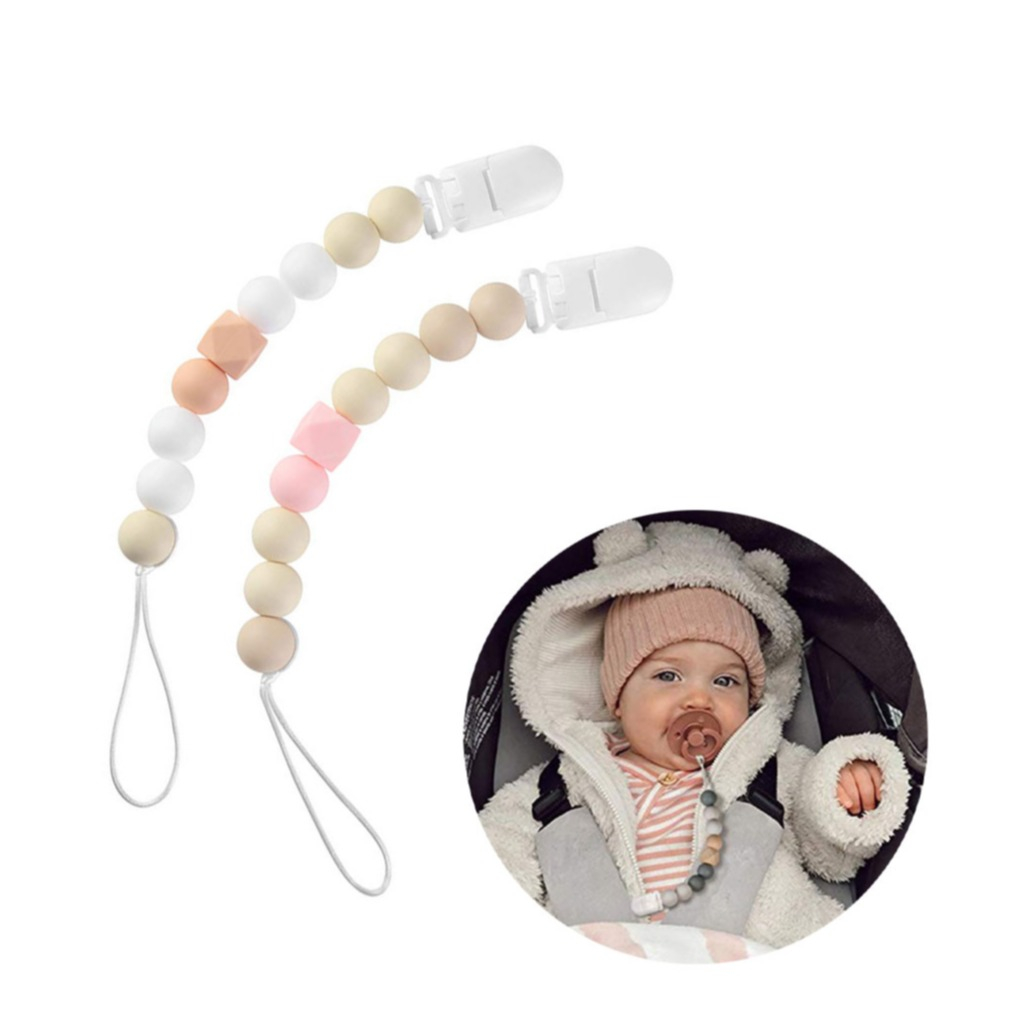 Image of (2er Set) 23cm Baby Nuggiband Perlen Schnullerkette mit Clip - Gelb / Weiss bei Apfelkiste.ch