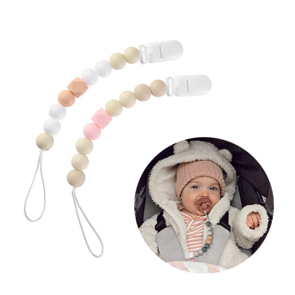 Image of (2er Set) 23cm Baby Nuggiband Perlen Schnullerkette mit Clip - Rosa / Weiss bei Apfelkiste.ch