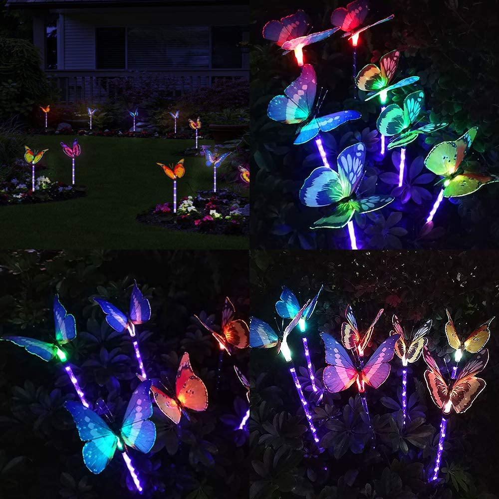 3er Set LED Solar Outdoor Licht Schmetterling Bunt