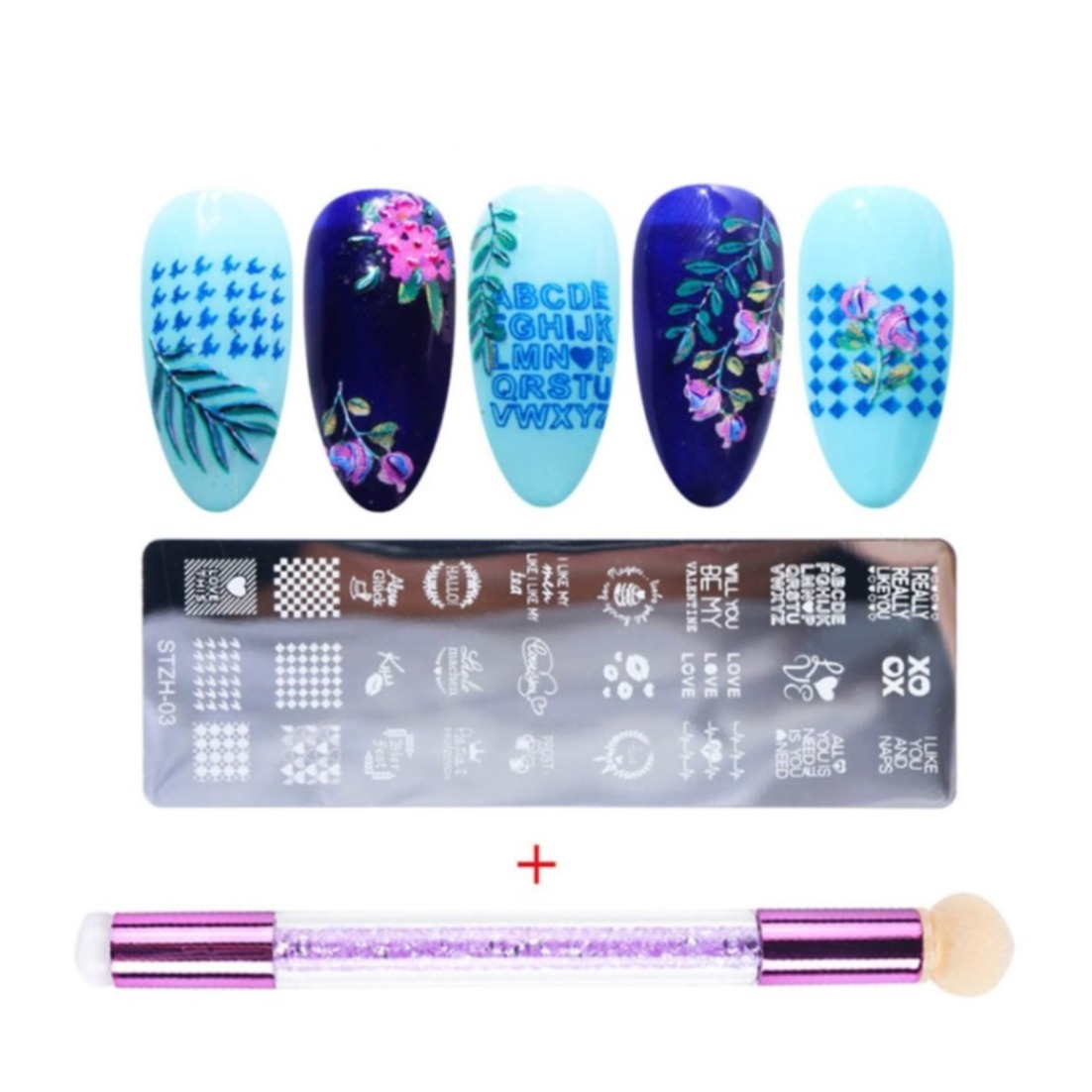 Image of (3in1) Silikon Nagelstempel / Buffer Schwamm / Nail Stamp Schablone Nail Art Nageldesign - Design 5 bei Apfelkiste.ch