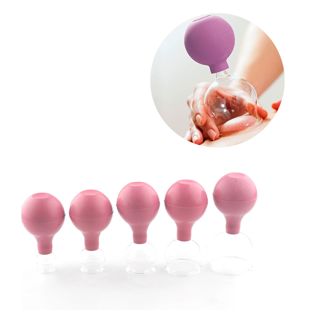 Image of (5er Set) Schröpfgläser Anti-Cellulite Cupping Massage Gläser gegen Verspannungen Verschiedene Grössen - Transparent / Rosa bei Apfelkiste.ch