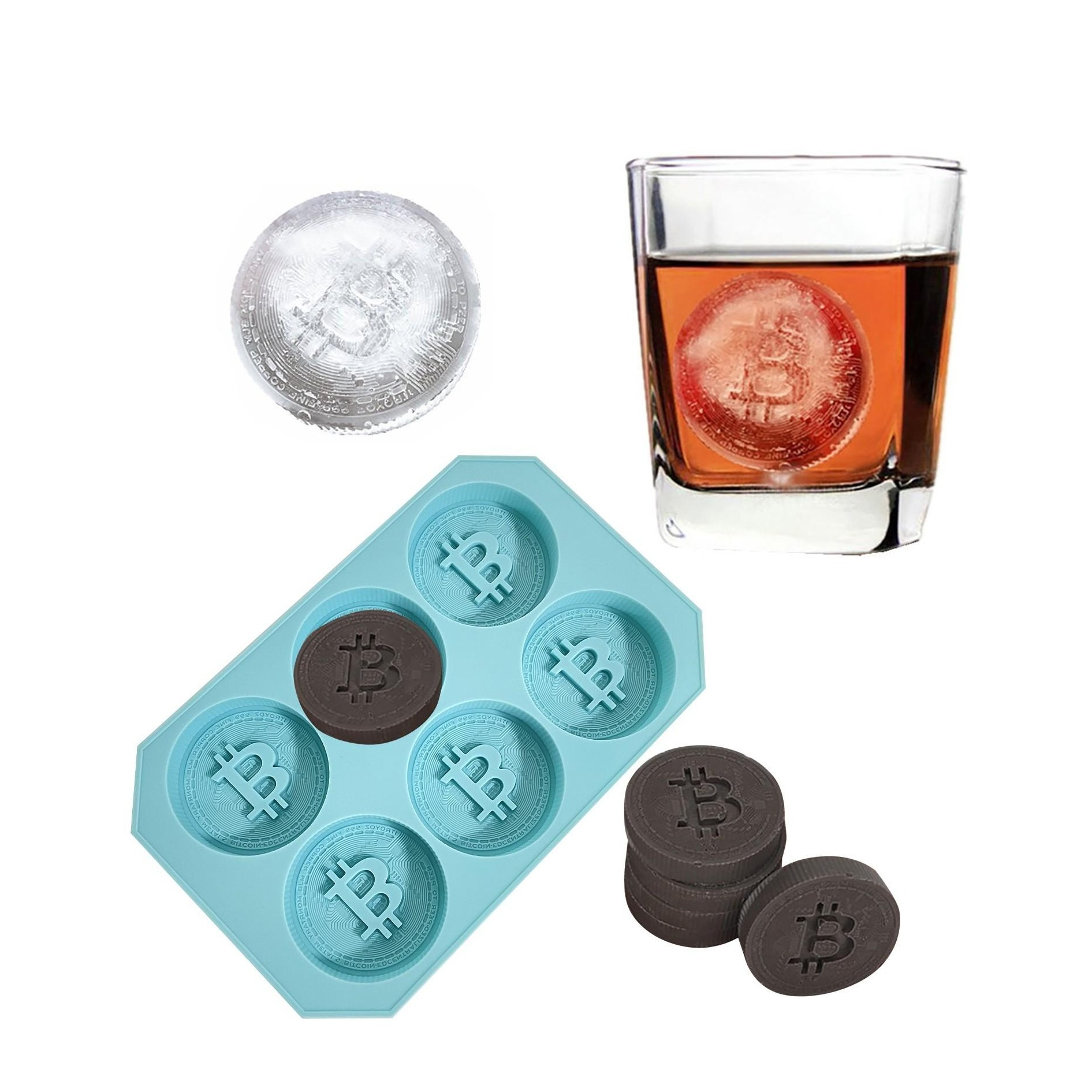 Image of (6-fach) Silikon Eiswürfel Form für Whisky / Cocktails / Longdrinks - Bitcoin bei Apfelkiste.ch