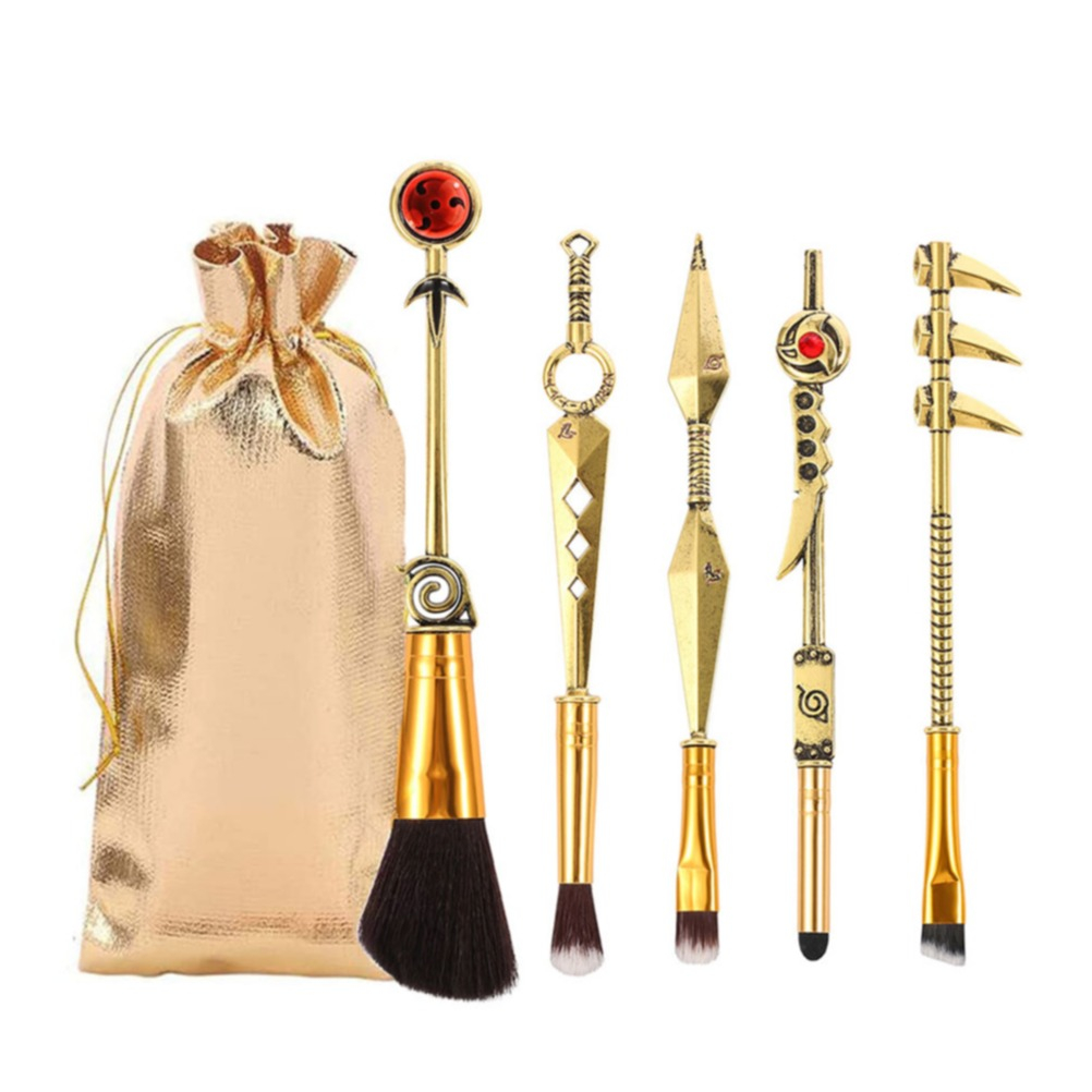 Image of 6-teiliges Anime Konoha Make Up Pinsel Beauty Set mit Aufbewahrungstasche - Gold bei Apfelkiste.ch