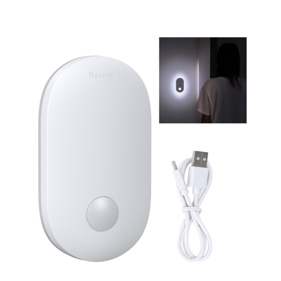 Image of Baseus - Magnetisches Ganglicht Wand LED Nachtlicht Lampe USB Stimmungsleuchte mit Sensor + Magnethalterung - Kaltweiss bei Apfelkiste.ch