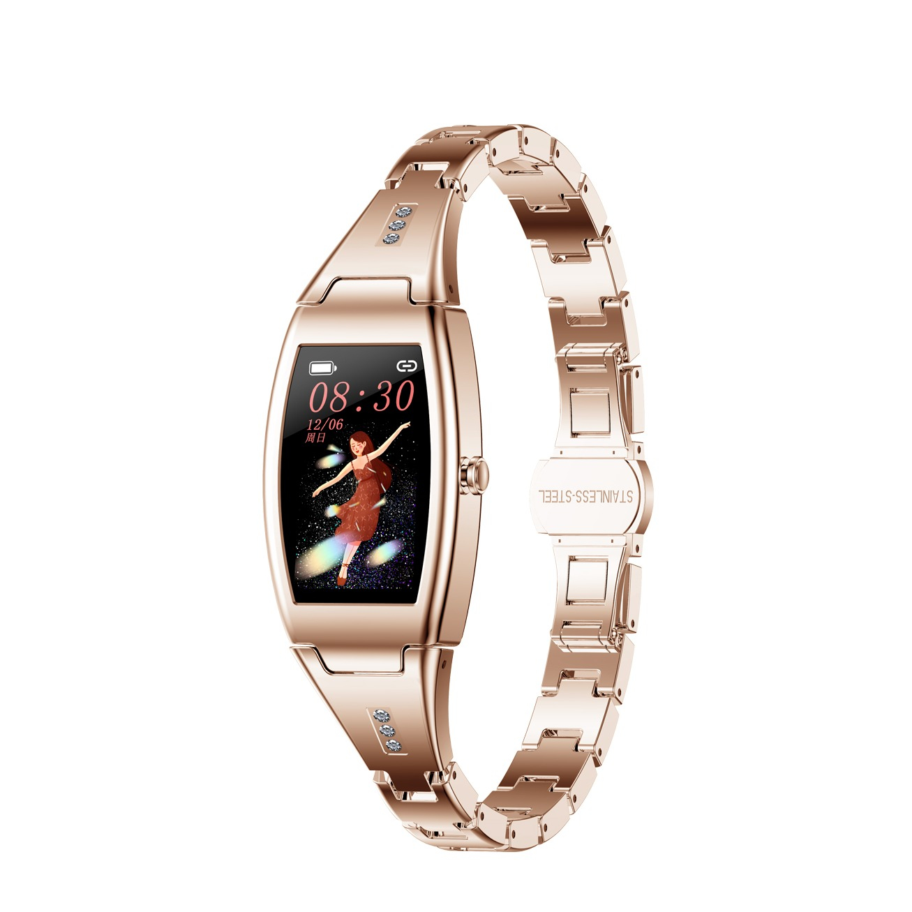 Image of Smart Watch Fitness Tracker für Frauen mit 1.14" IPS Display und Edelstahl Armband (IP67) - Roségold bei Apfelkiste.ch