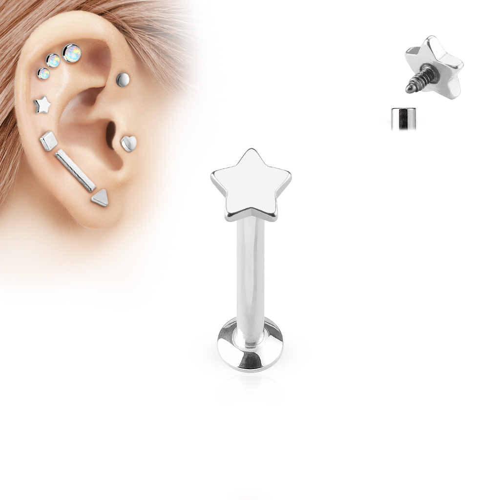 Image of (6mm) Tragus / Helix 316L Chirurgenstahl Ohr Piercing mit Gewindeverschluss Stern - Silber bei Apfelkiste.ch