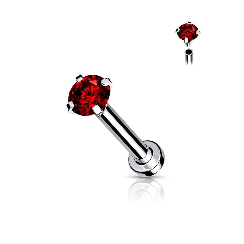 Image of (8mm) Labret / Monroe / Helix 316L Chirurgenstahl Mehrzweck Piercing Gewindeverschluss Strass Stein - Silber / Rot bei Apfelkiste.ch