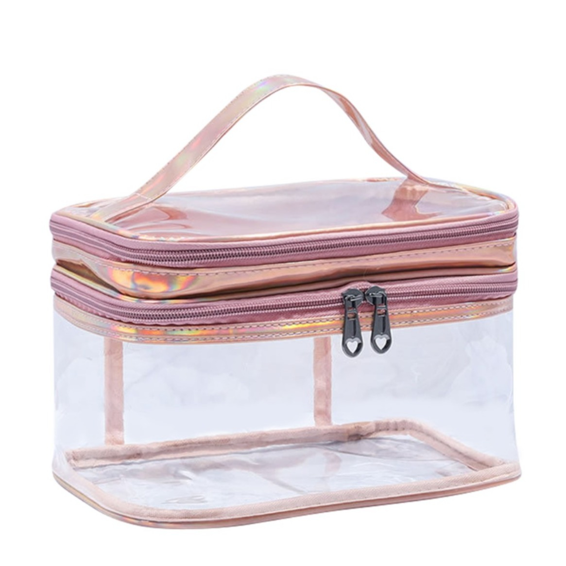 Image of (14x22x13cm) Kosmetik Make Up Tasche Necessaire Organizer Bag - Transparent / Rosa bei Apfelkiste.ch