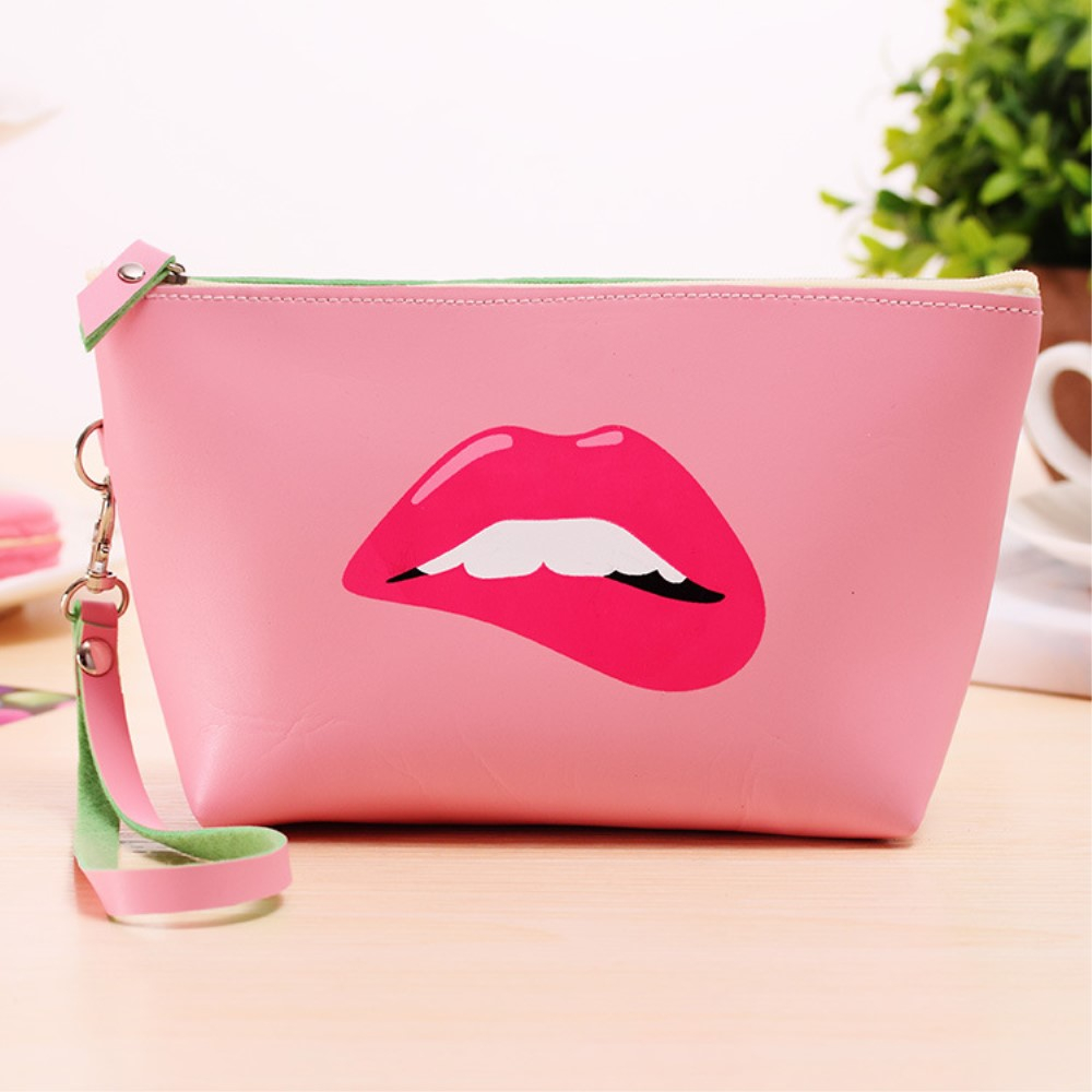 Image of (22x16x5cm) Kosmetik Make Up Tasche Necessaire Organizer Bag mit Motiv Druck - Rosa bei Apfelkiste.ch