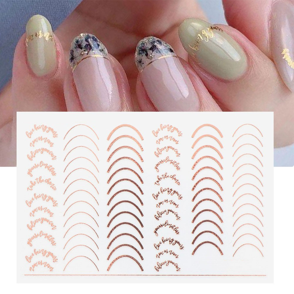 Image of (73-tlg. Set) Nail Art Nagelsticker Nagel Tattoo Aufkleber Selbstklebend Believe Yourself Halbkreise - Roségold bei Apfelkiste.ch