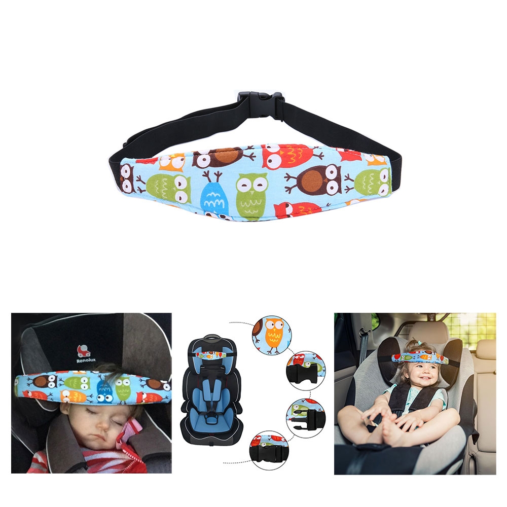 Image of Baby Kopfstütze Kinderwagen Befestigung Kindersitz / Autositz Kopf Halter Band Verstellbar (25.5 - 61.5cm) - Eule Blau bei Apfelkiste.ch