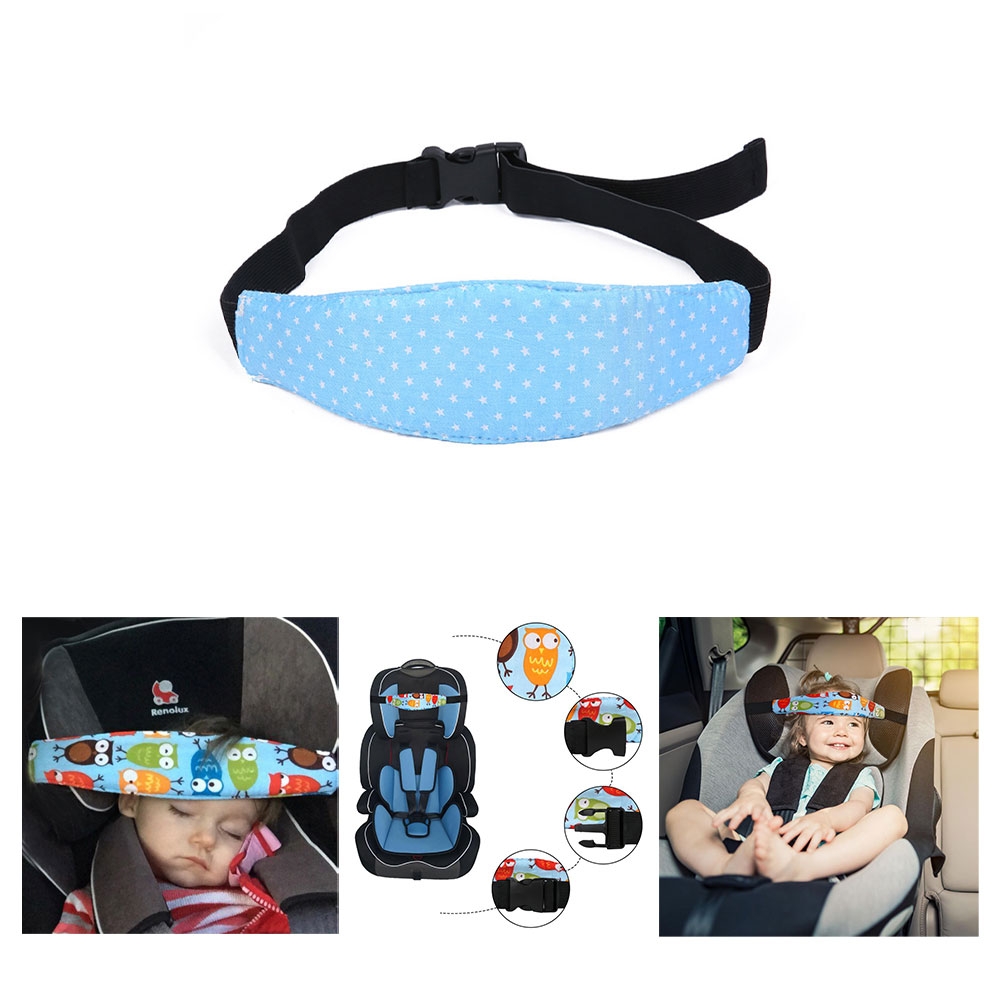 Image of Baby Kopfstütze Kinderwagen Befestigung Kindersitz / Autositz Kopf Halter Band Verstellbar (25.5 - 61.5cm) - Sterne Blau bei Apfelkiste.ch