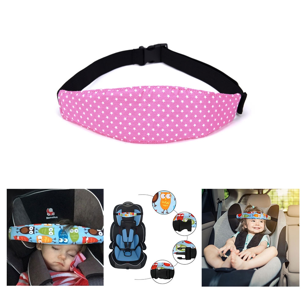 Image of Baby Kopfstütze Kinderwagen Befestigung Kindersitz / Autositz Kopf Halter Band Verstellbar (25.5 - 61.5cm) - Sterne Pink bei Apfelkiste.ch