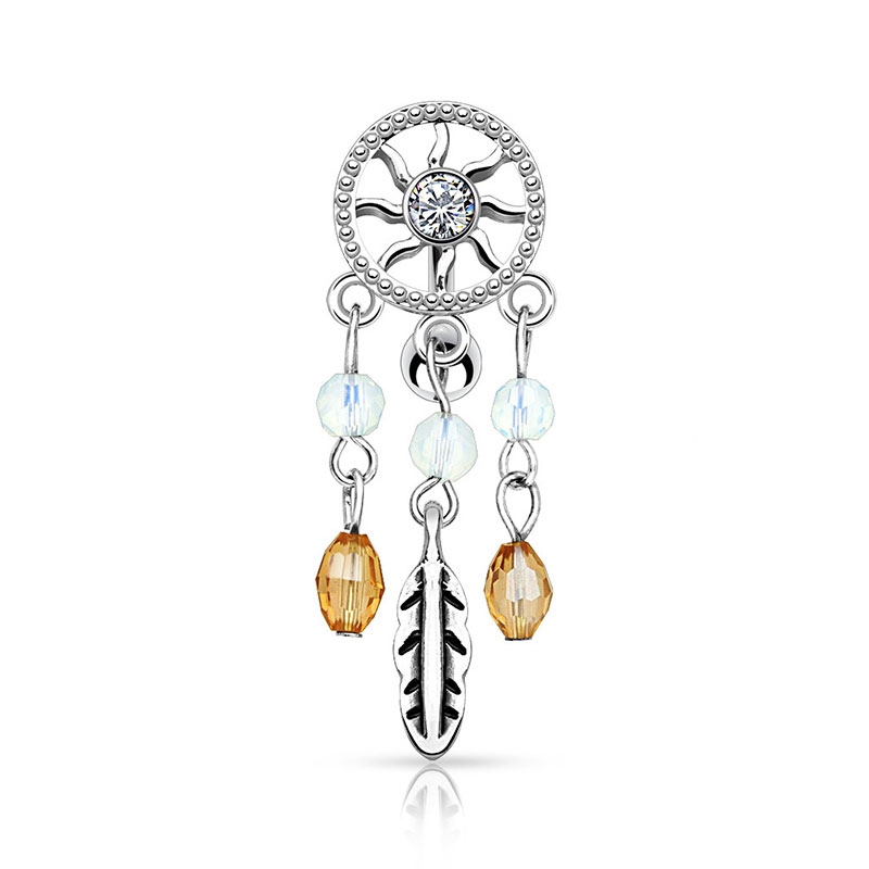 Image of Chirurgenstahl Bauchnabelpiercing mit Anhänger Dreamcatcher 2 - Silber bei Apfelkiste.ch