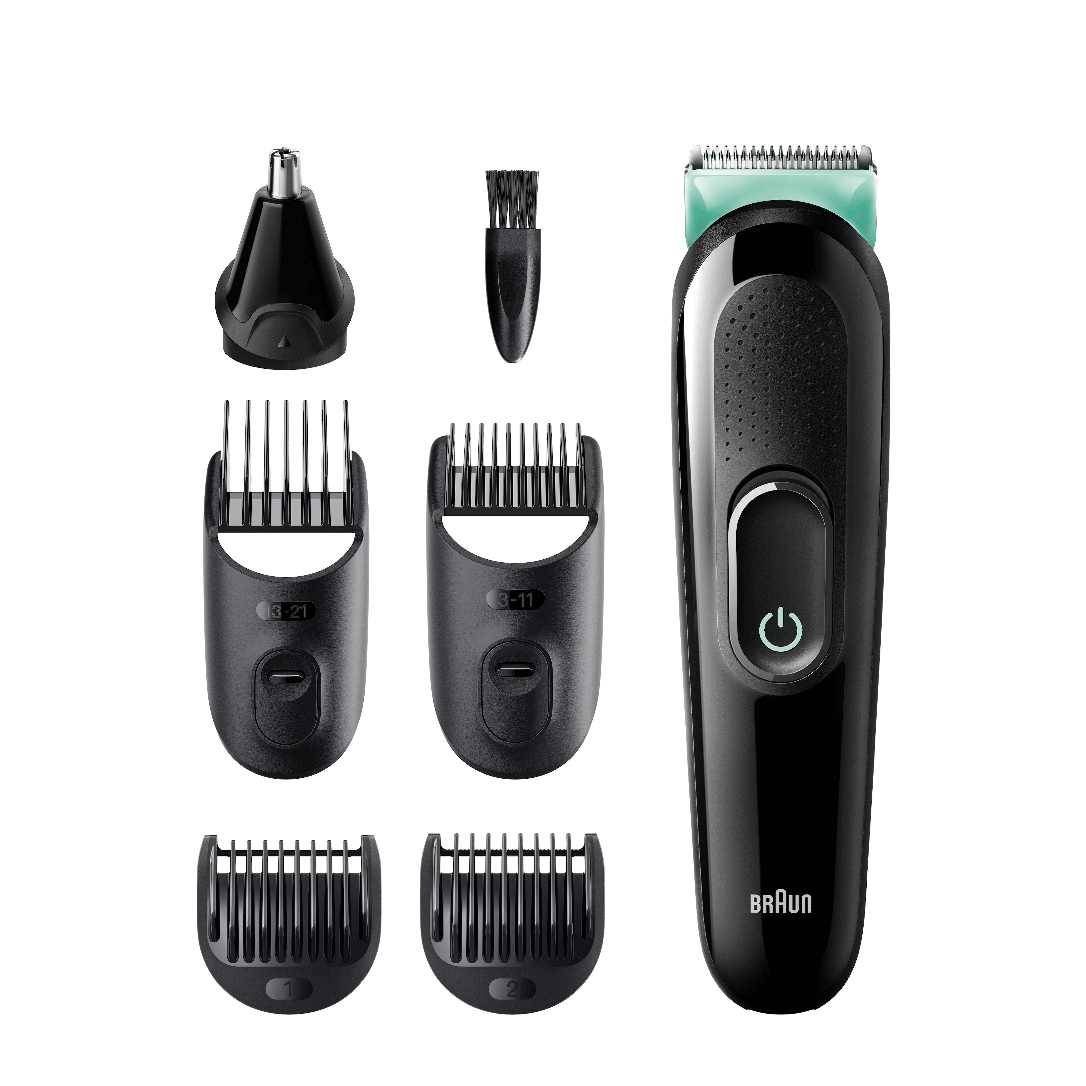 Image of Braun - Multi-Grooming-Kit 6in1 Akku Trimmer für Gesichts- und Kopfhaar mit 5 Aufsätzen (MGK3221) - Schwarz / Grün bei Apfelkiste.ch