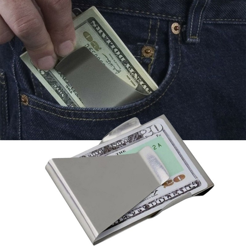 Image of Doppelseitige Edelstahl Noten / Kreditkarten Klammer Geld-Clip Organizer - Silber bei Apfelkiste.ch