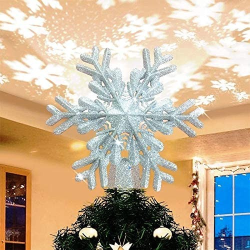 Image of (Ø23cm) Christmas Deko Weihnachsbaumspitze mit LED Projektor Schneeflocke - Silber bei Apfelkiste.ch