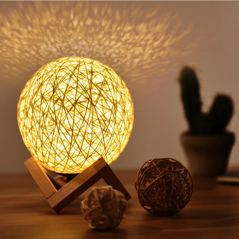 Image of (Ø15cm) LED Rattan Kugel Lampe Nachtlicht USB Deko Beleuchtung - Weiss bei Apfelkiste.ch