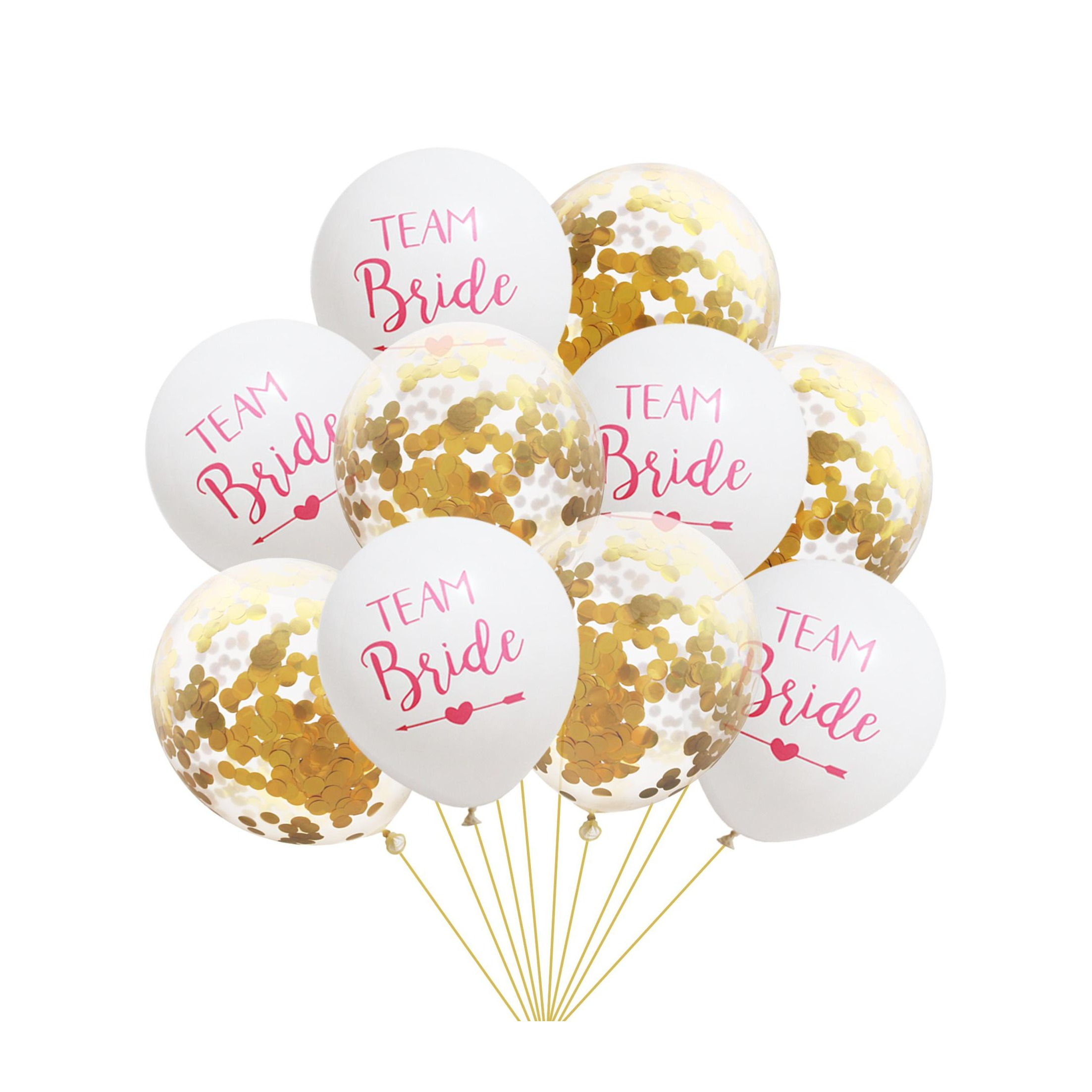 Image of (10er Set) Ø30cm Junggesellinnenabschied Party Ballons Team Bride Luftballons mit Konfetti - Gold / Rosa bei Apfelkiste.ch