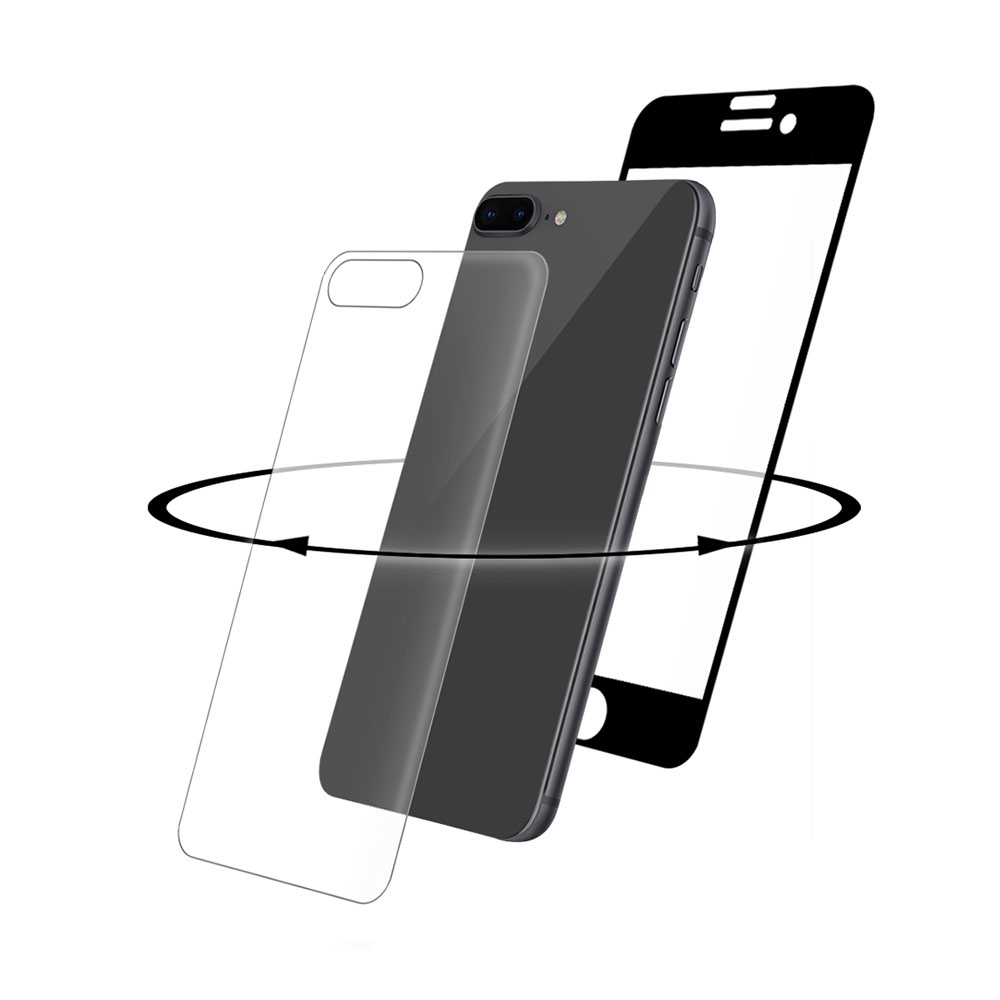 Image of (2er Set) Eiger - iPhone 8 Plus 3D Vollbild 360° Panzer Glas Display Schutz (1x Front / 1x Back) Rahmen (EGSP00156) - Schwarz bei Apfelkiste.ch