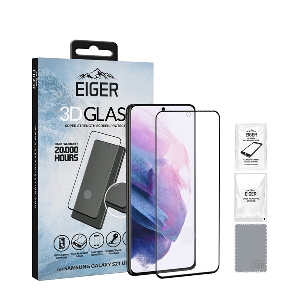 Image of Eiger - Samsung Galaxy S21 Ultra 5G 3D Panzer Glas Display Case Friendly mit Rahmen (EGSP00714) - Schwarz bei Apfelkiste.ch